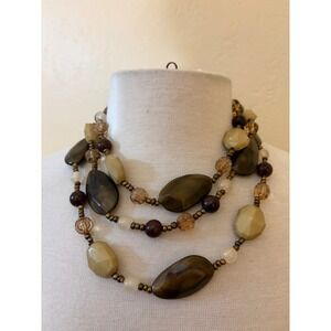 Unbranded Triple Strand Layered Bead Necklace Bronze Brown‎ Cream Earthy